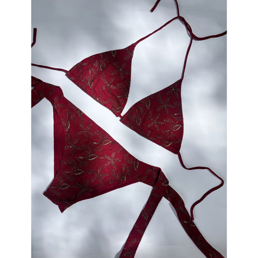 Maroon with golden work bikini