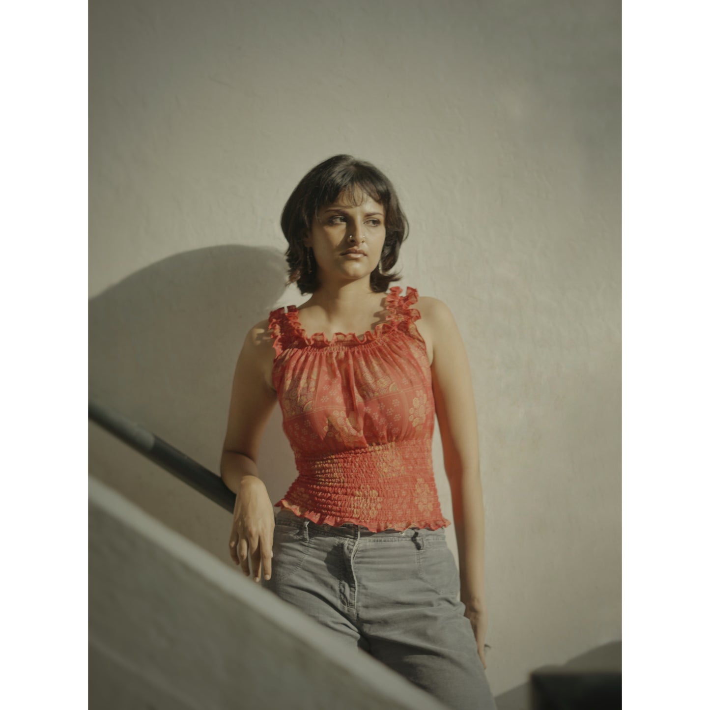 Terracotta Red Smocked Top