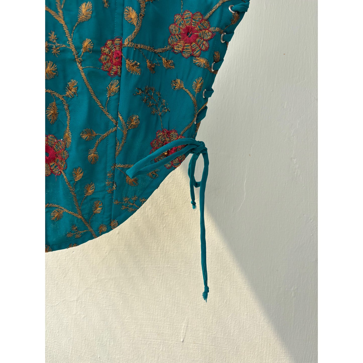 Turquoise floral embroidered corset