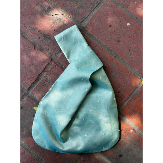 Green silver weave potli bag