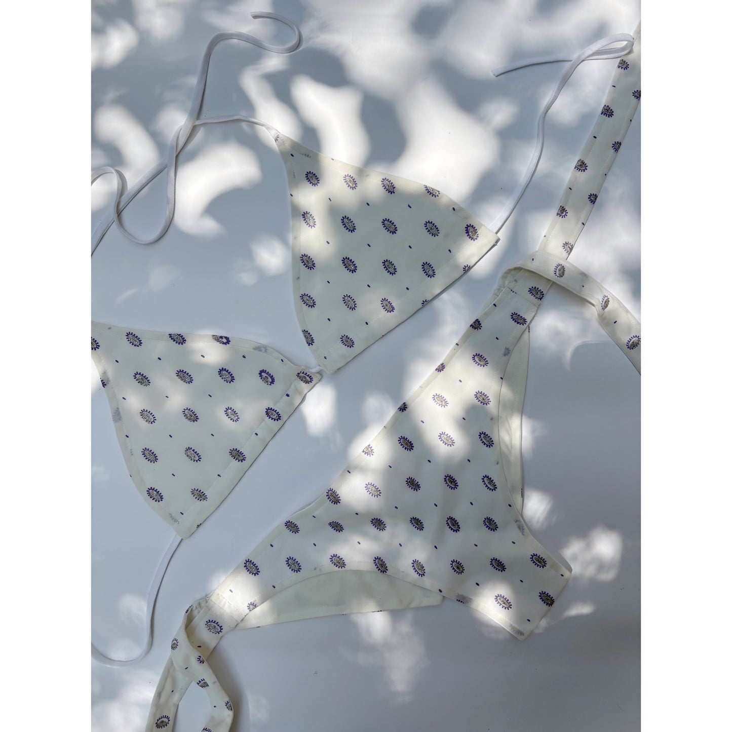White with purple motif bikini