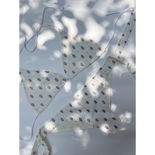 White with purple motif bikini