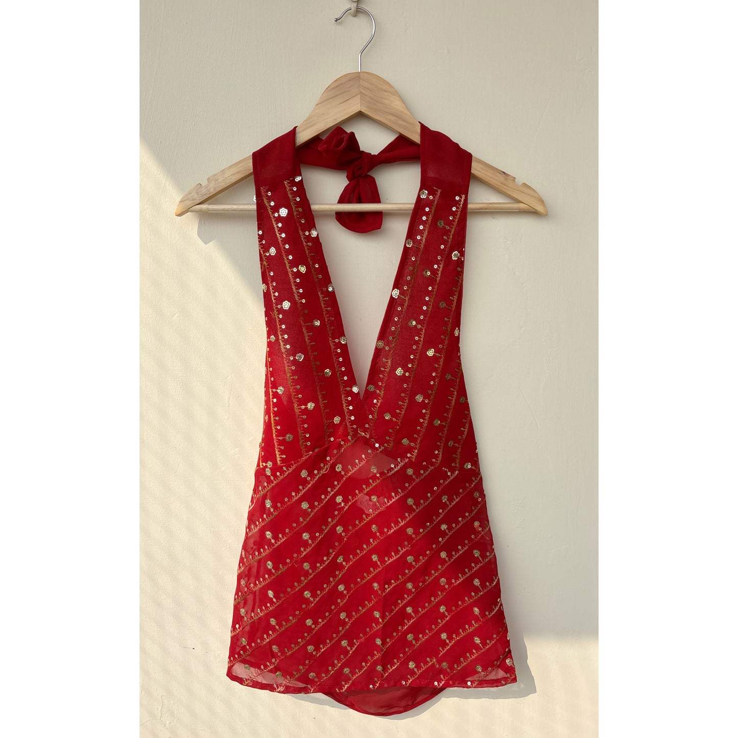 Red celestial halter neck top