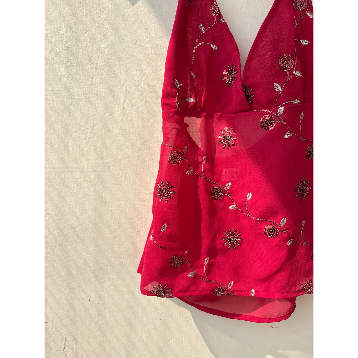 Floral sequins motif halter neck