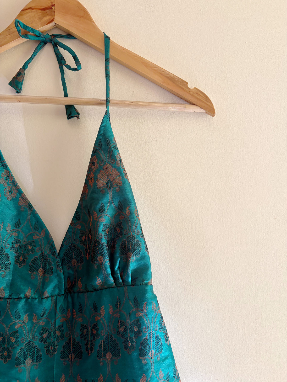 Emerald Mughal motif halter neck top