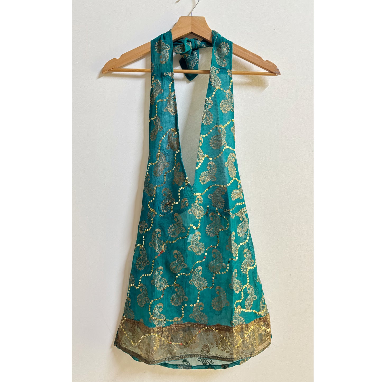 Emerald paisley sequins halter neck top