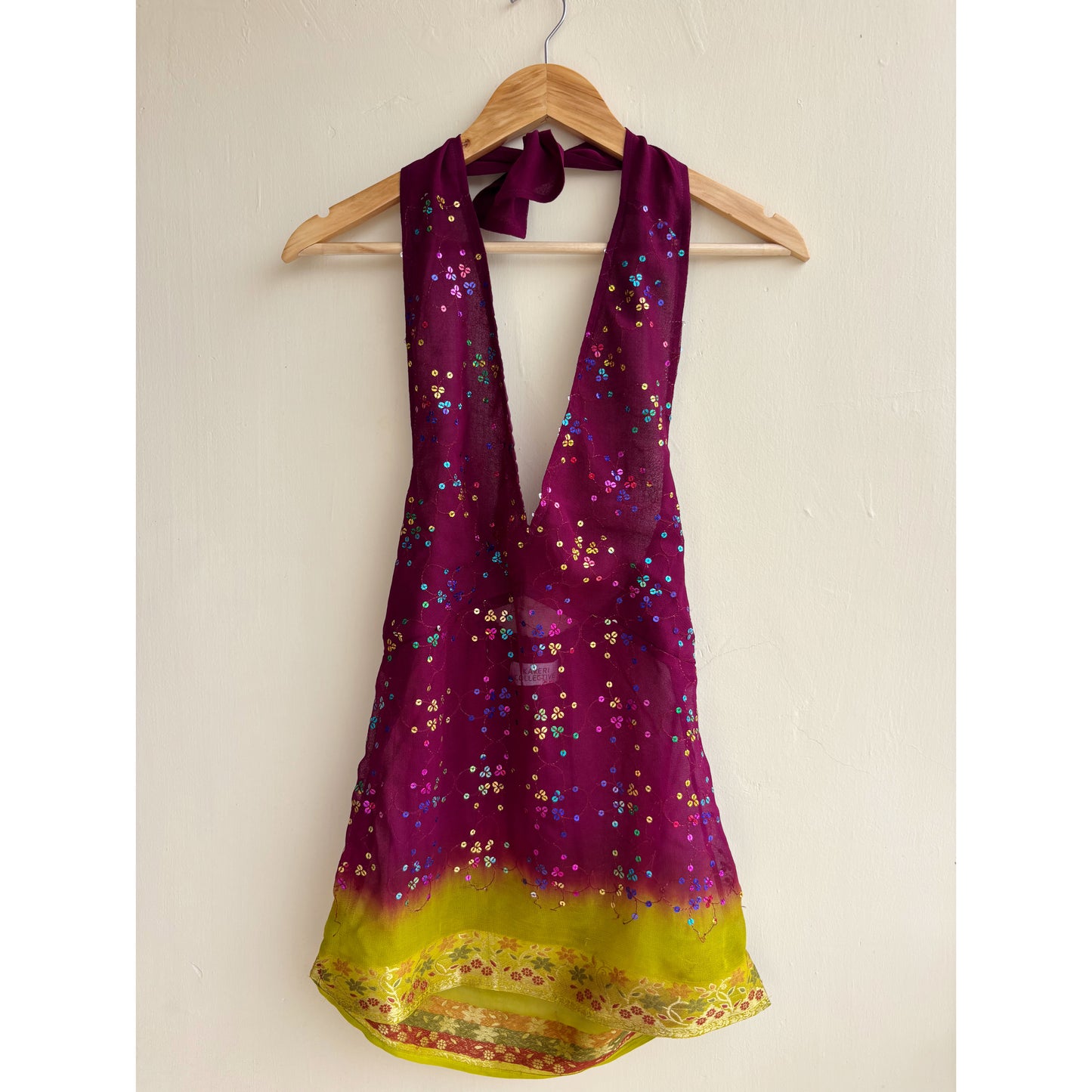 Purple olive multi sequins halter neck top