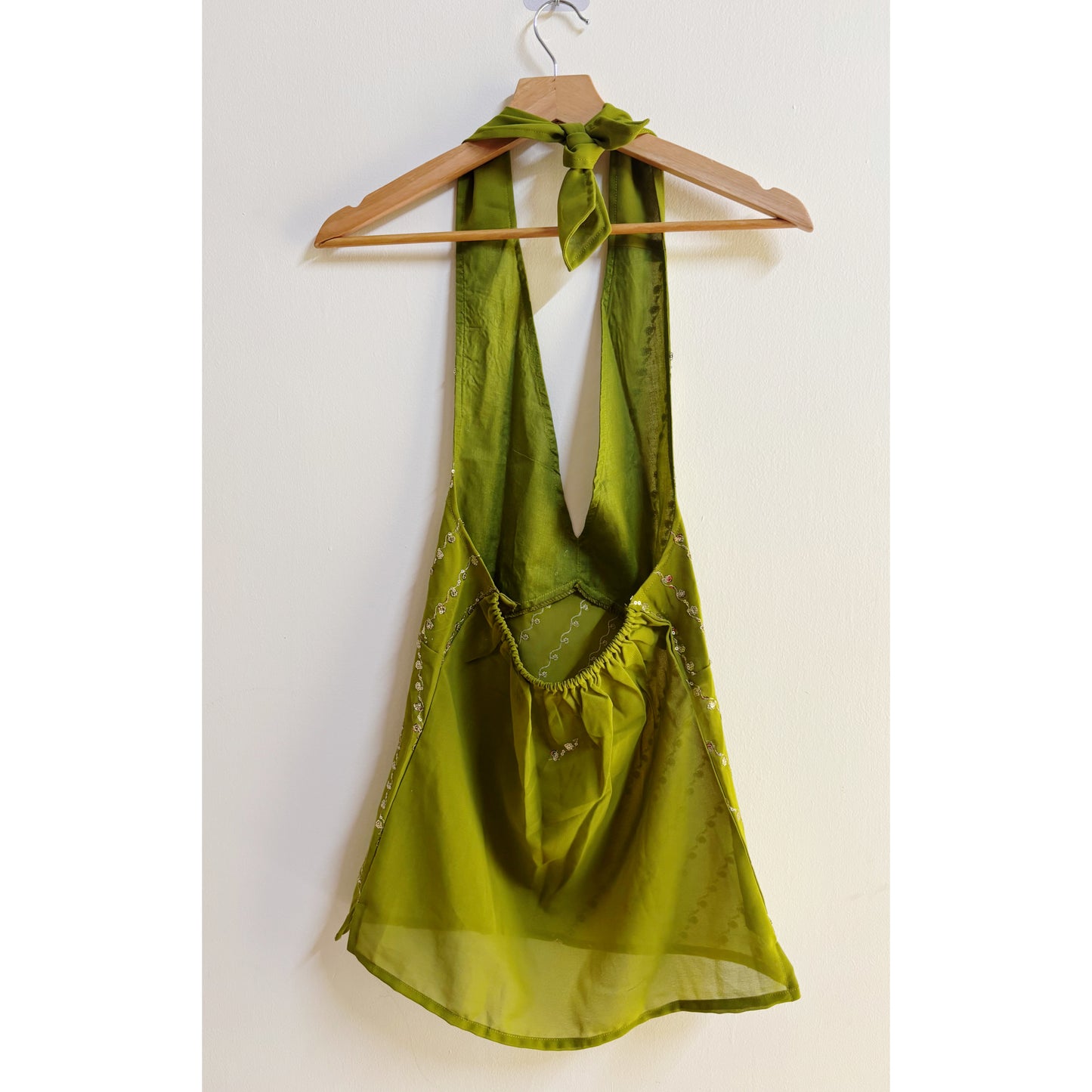 Olive sequin halter neck top