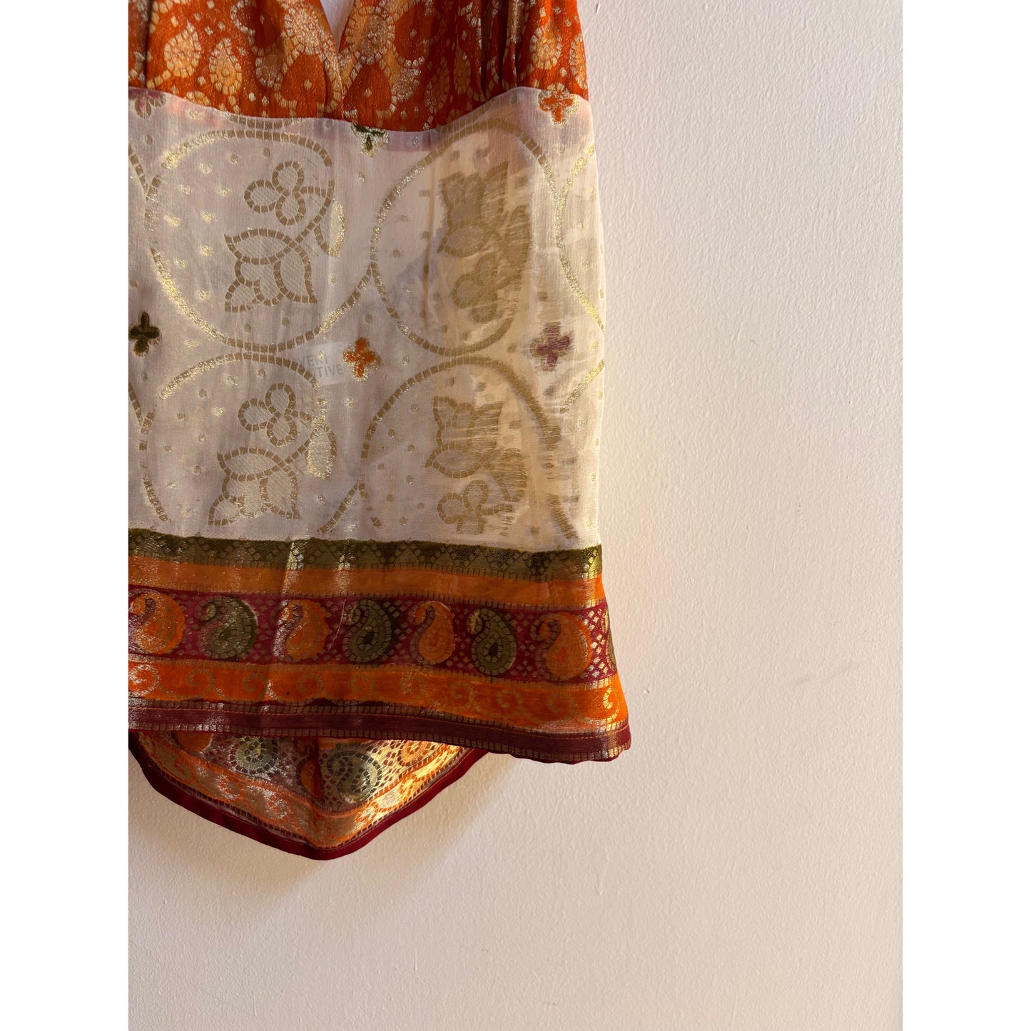 Orange gold paisely floral top