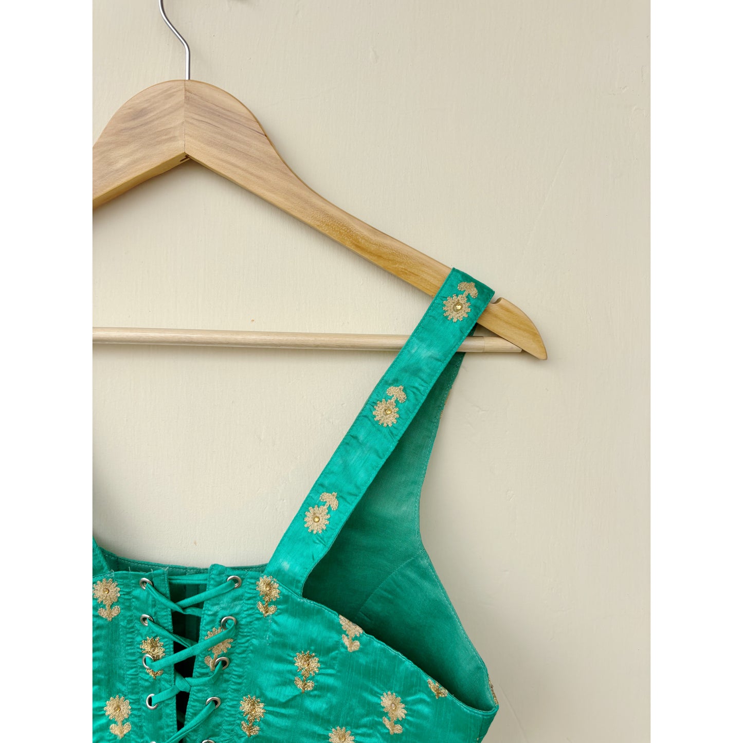 Emerald with gold floral corset