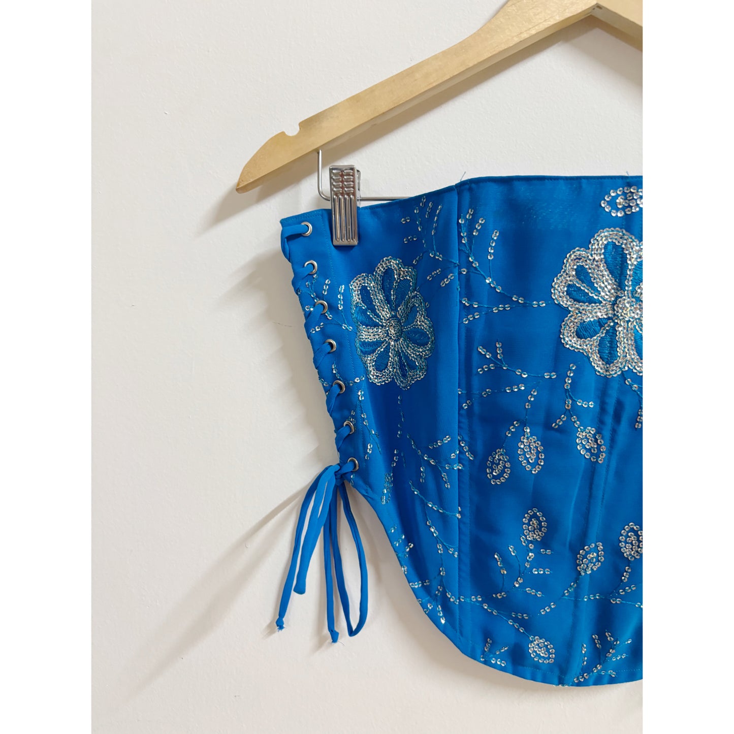 Blue floral sequins corset