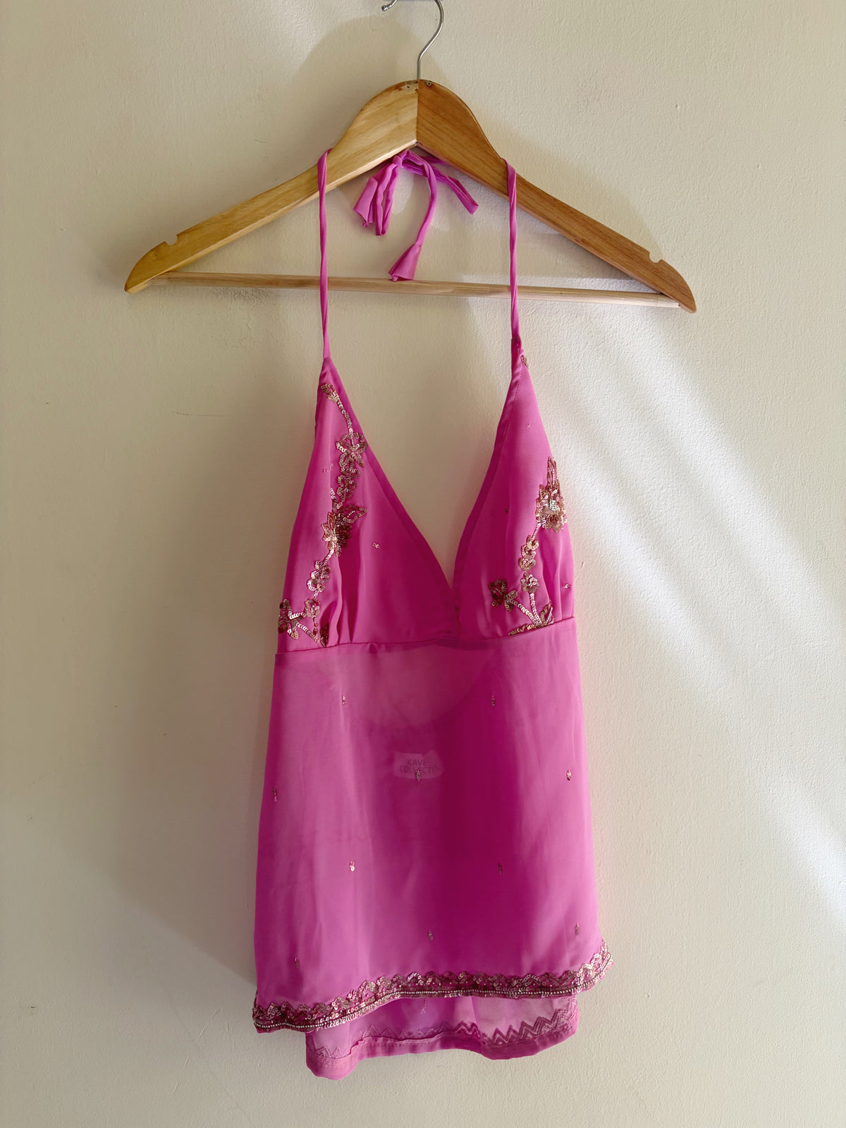 Pink with gold handwork halter neck top
