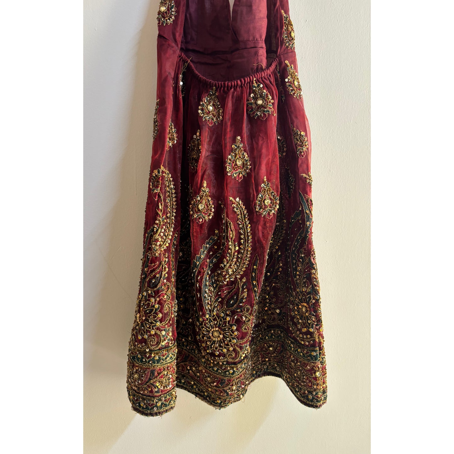 Maharani intricate gold and green threadwork bead dress