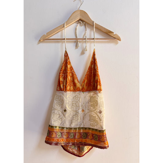 Orange gold paisely floral top