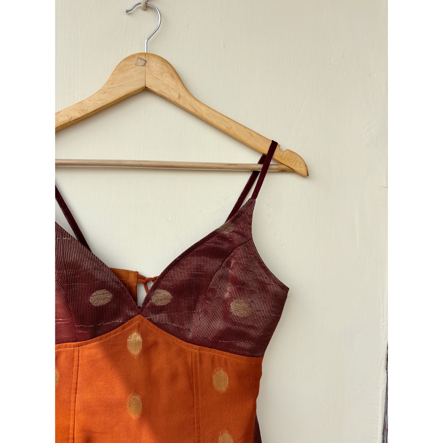 Timeless purple orange with gold motif corset