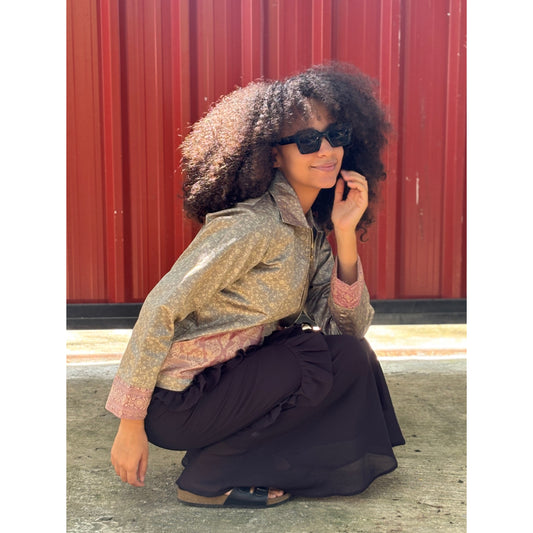 Soft grey jacket with lilac accents