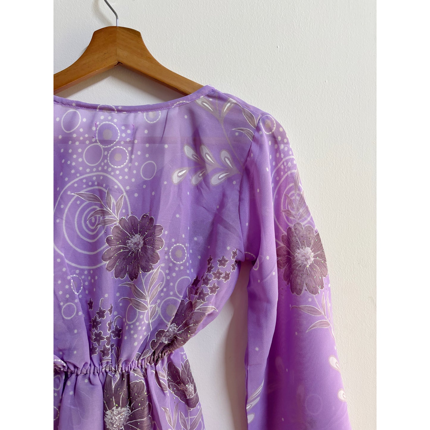 Lavender Retro Floral Peasant Top