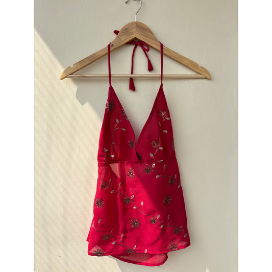 Floral sequins motif halter neck