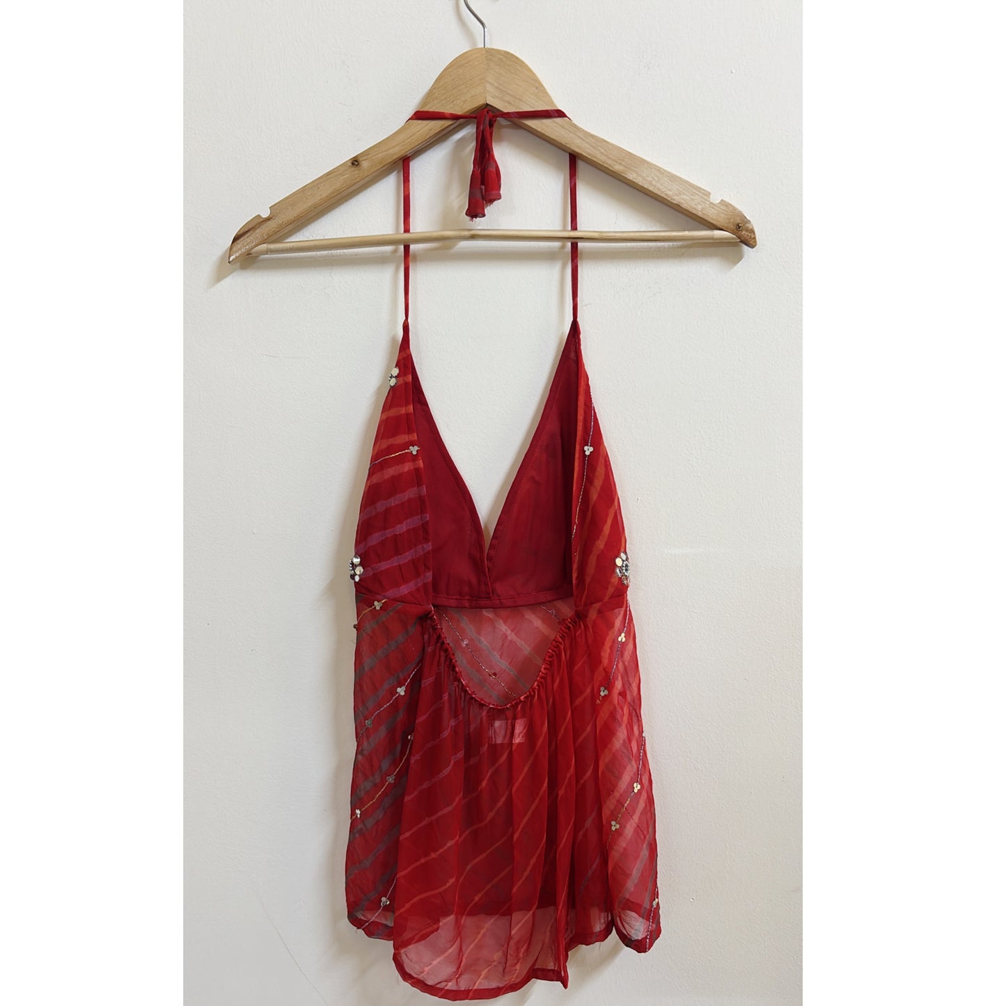 Leheriya mirror work halter neck top