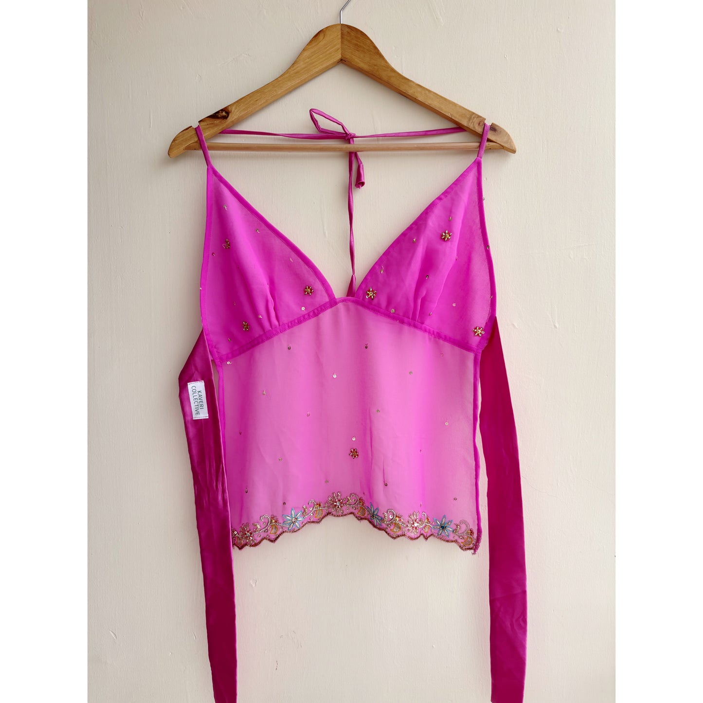 Pink y2k handwork motif top