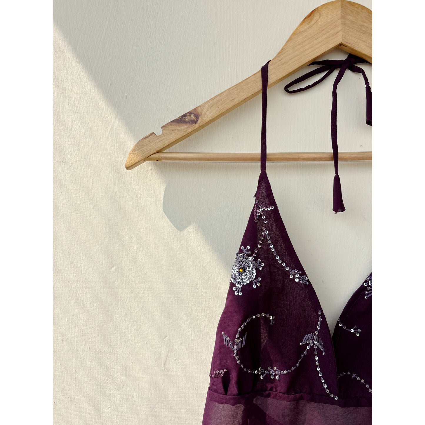 Purple sequins bust halter neck