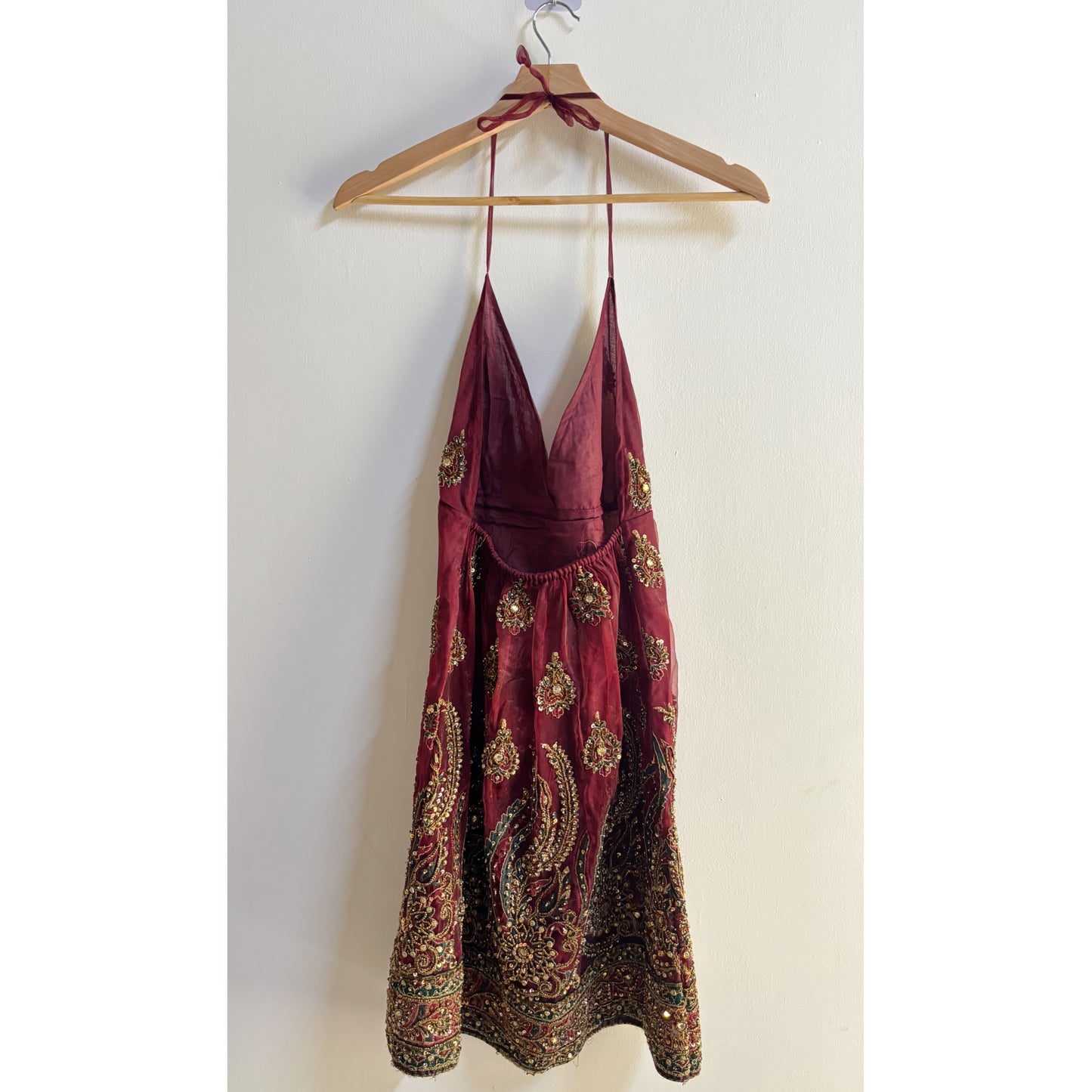 Maharani intricate gold and green threadwork bead dress