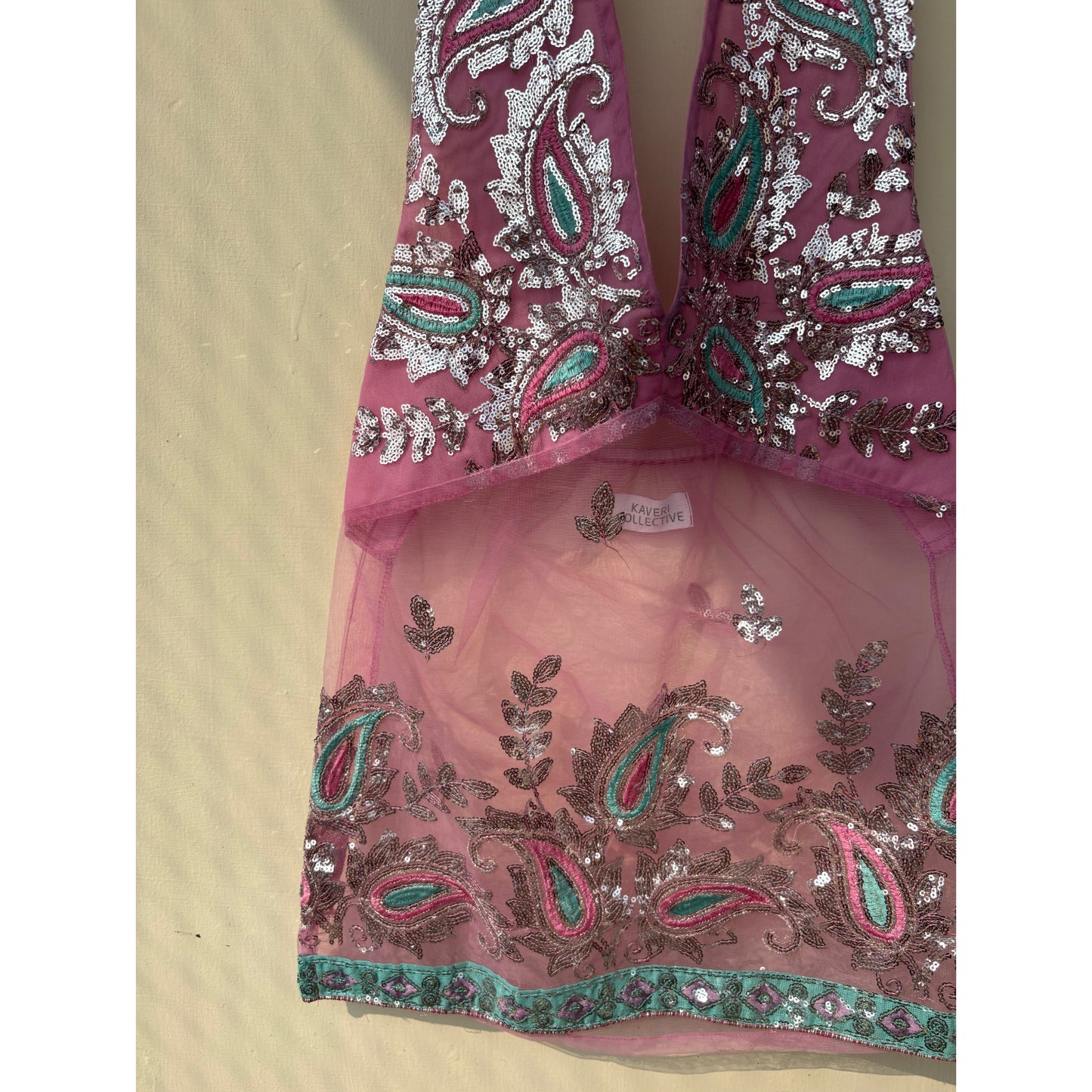 Pink paisely sequins halter neck top