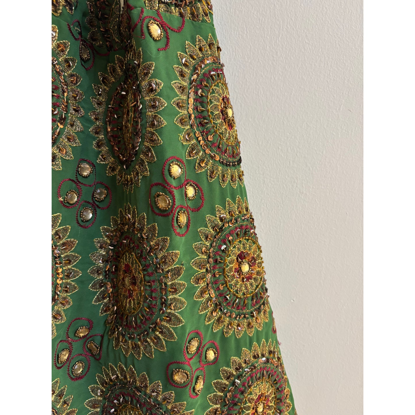 Green katadana and mirror work dress
