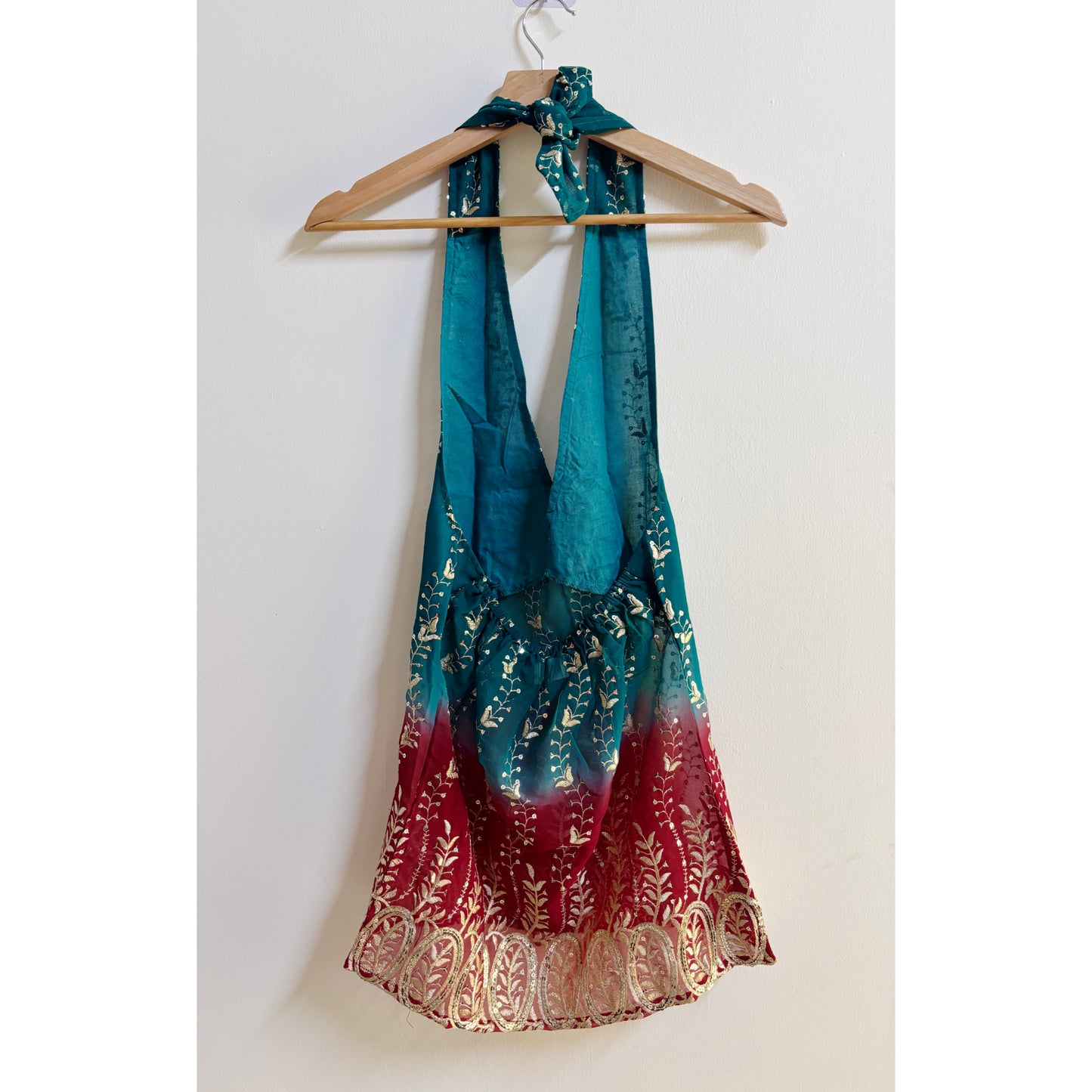 Teal red celestial halter neck top