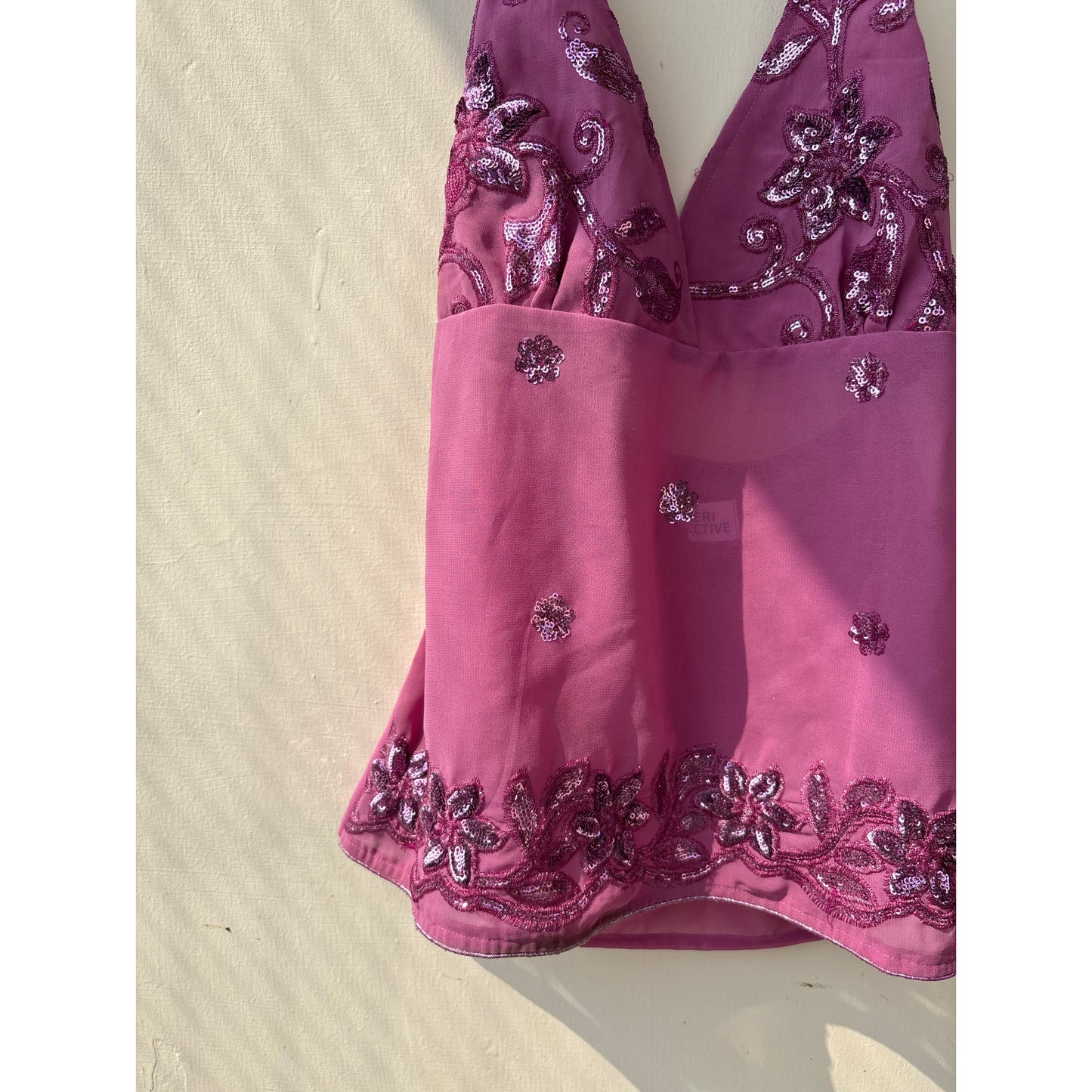 Pink sequins work halter neck