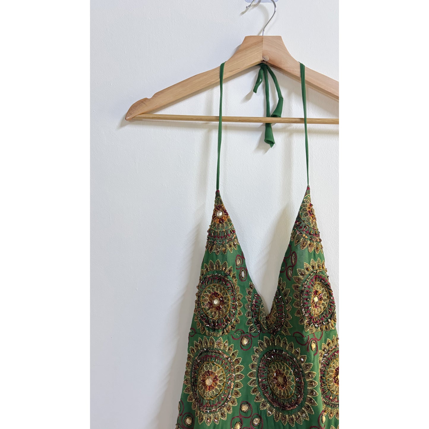 Green katadana and mirror work dress