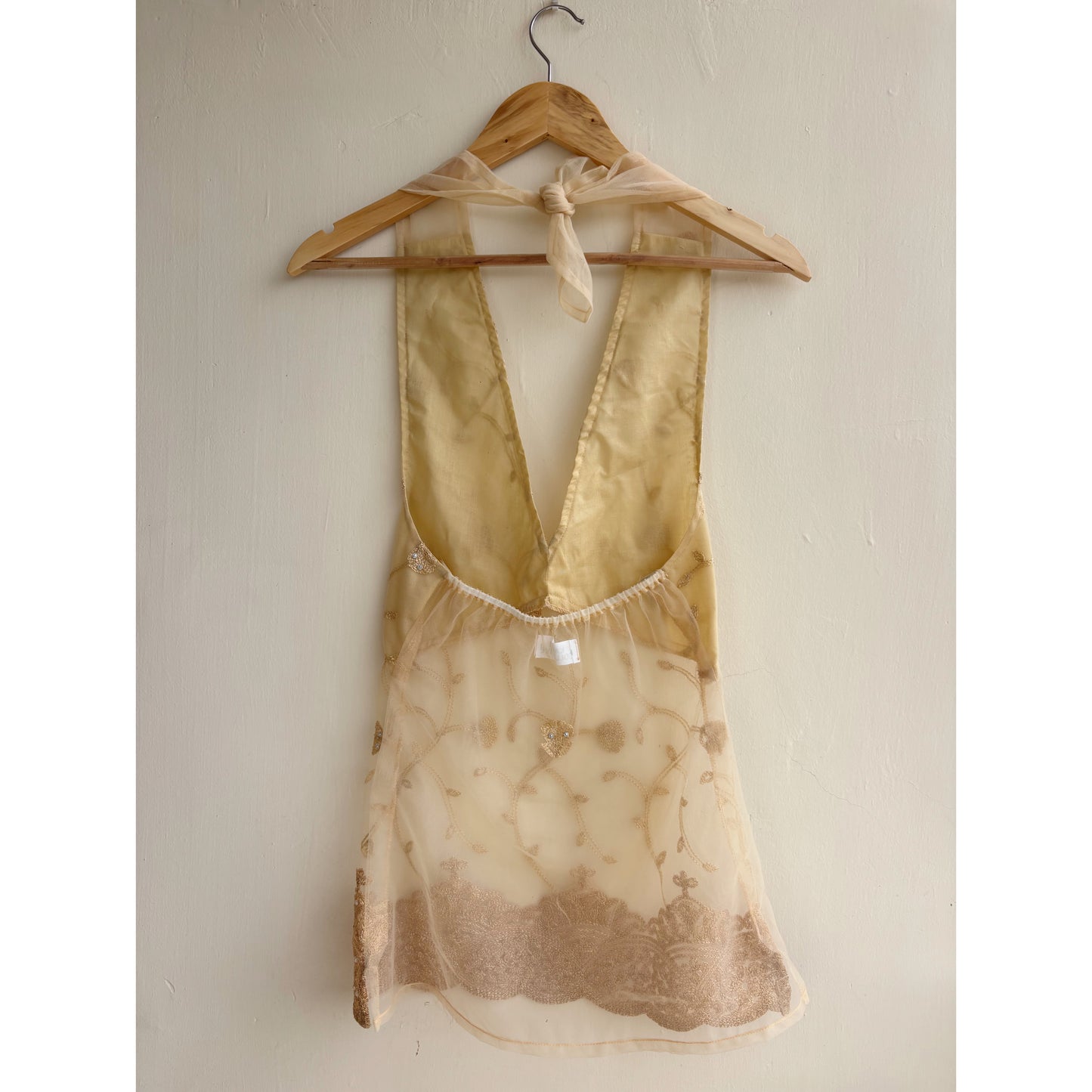 Beige mughal embroidered halter neck top