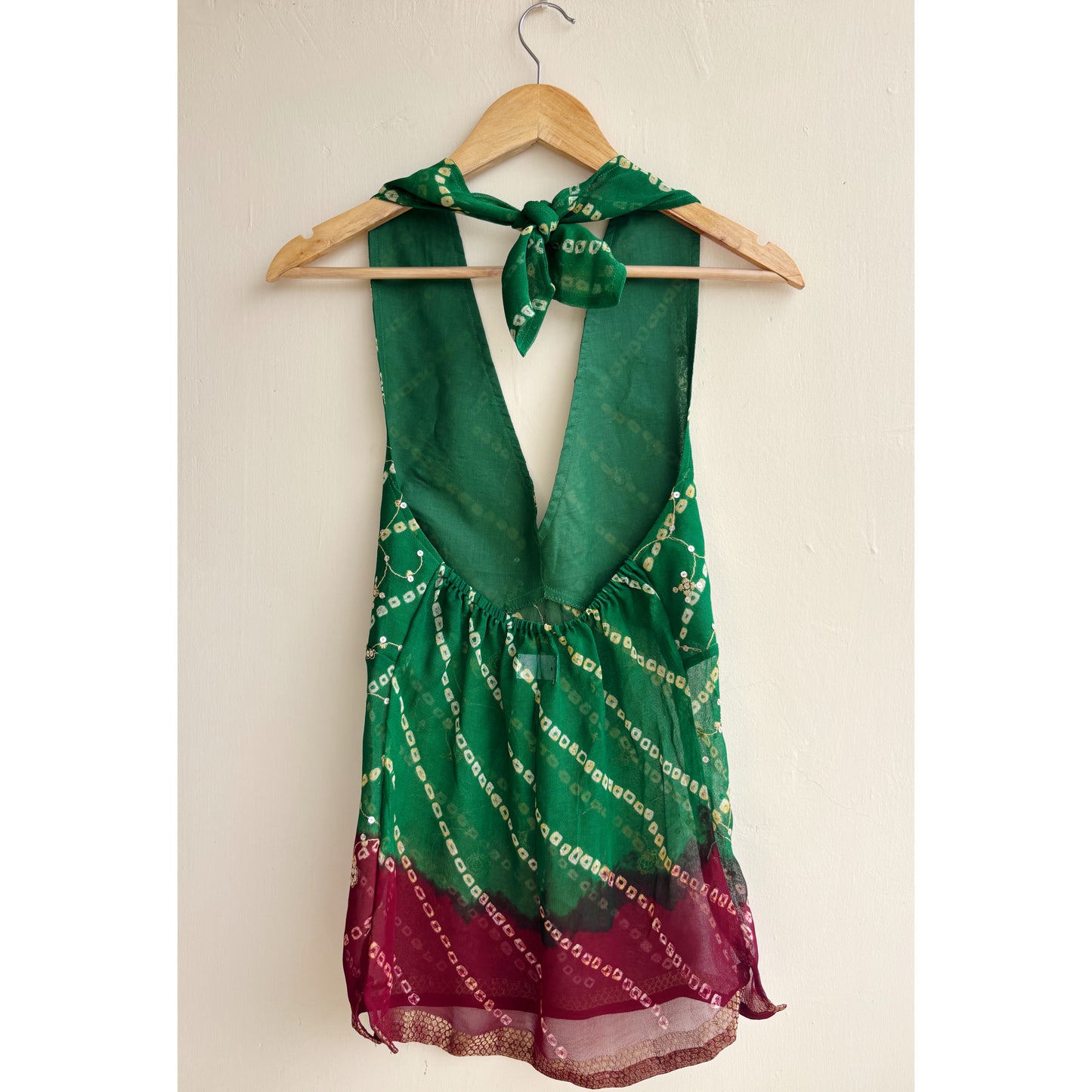 Green maroon celestial halter neck top