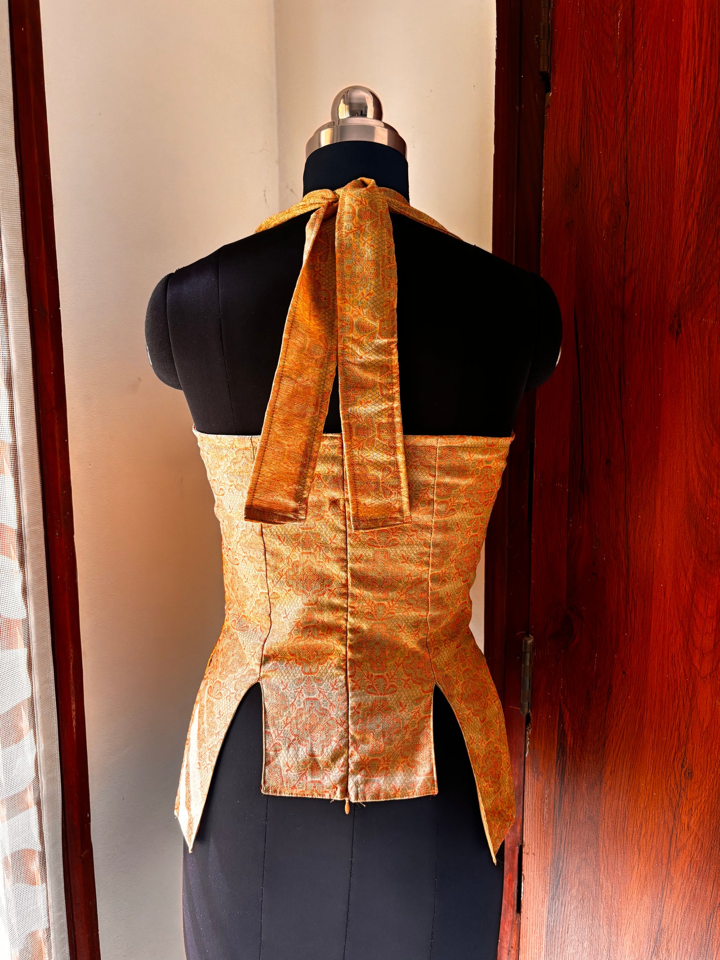 Golden and beige floral weave corset
