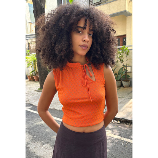 Orange gold checkered top