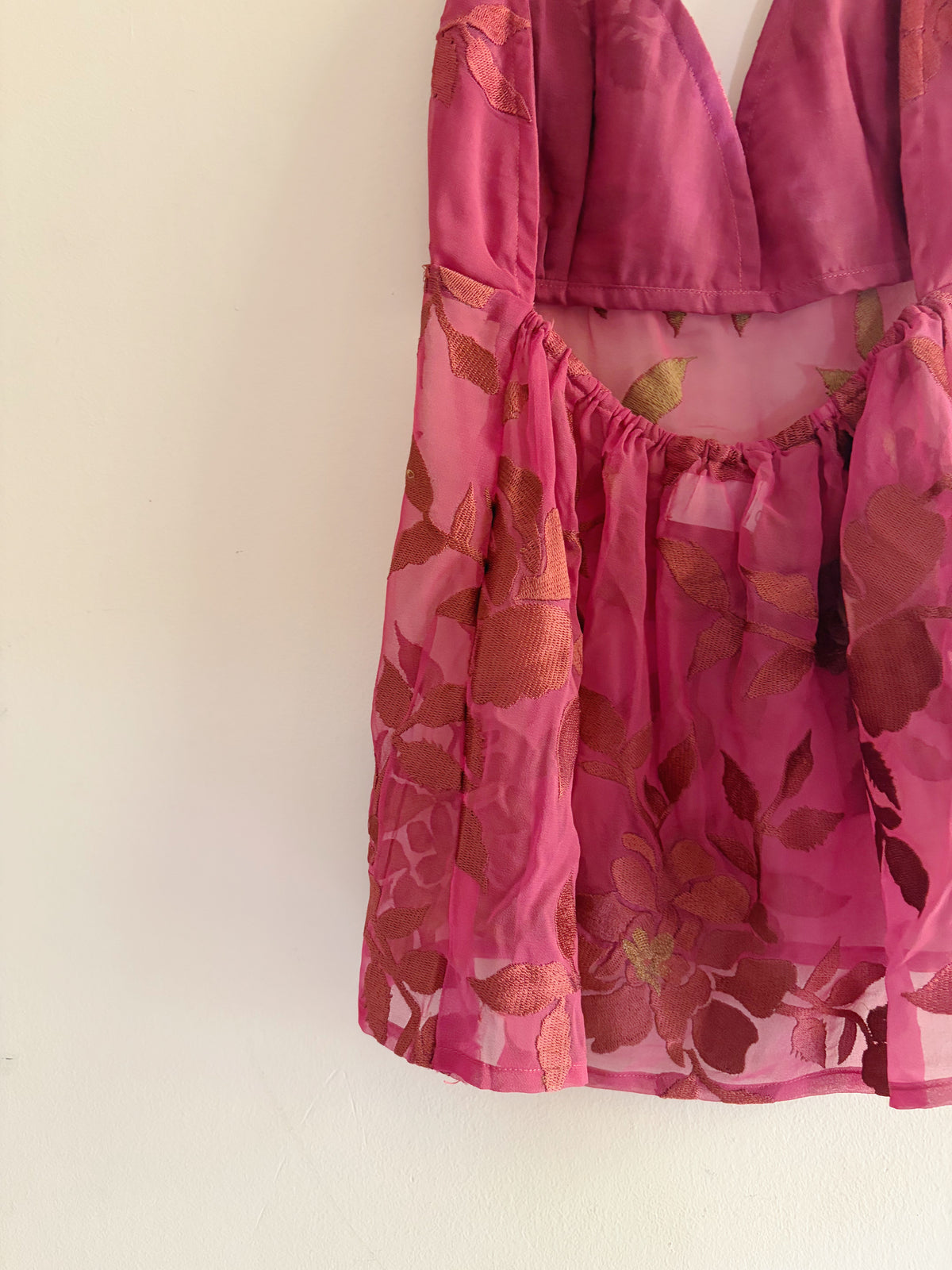 Deep pink with self embroidery halter neck top