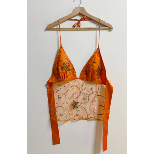 Celestial dreams orange embroidered top