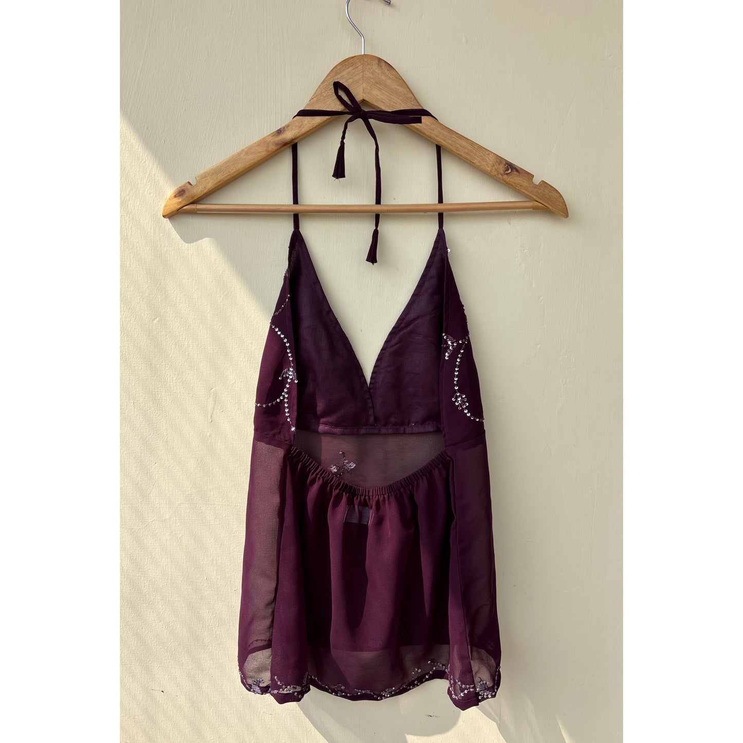 Purple sequins bust halter neck