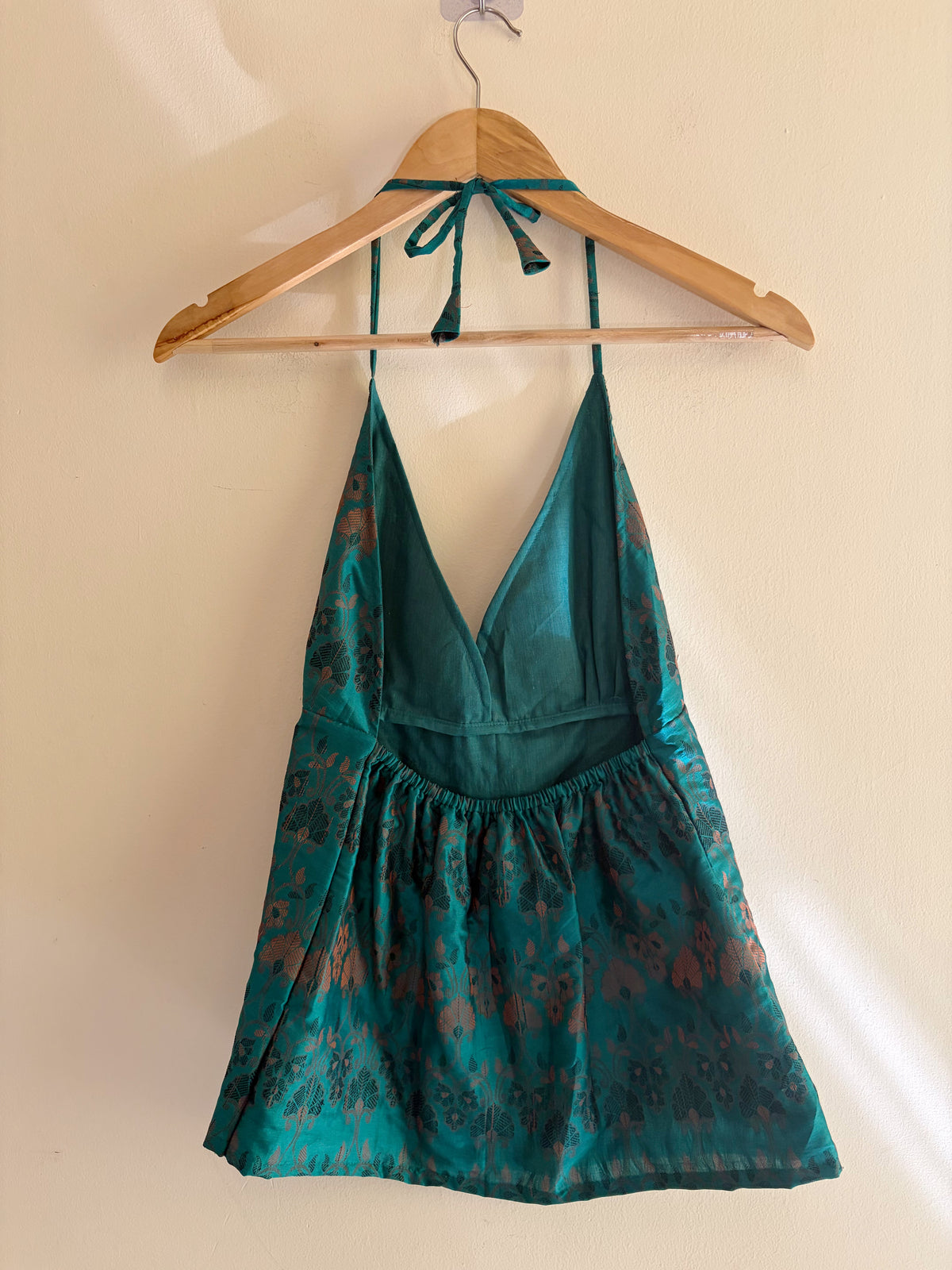 Emerald Mughal motif halter neck top