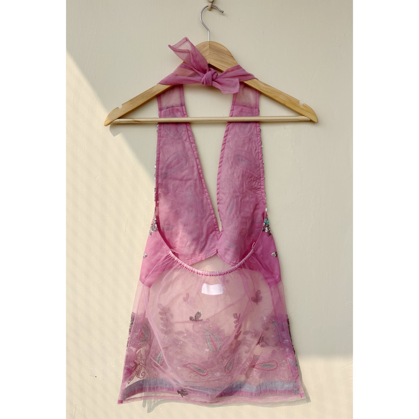 Pink paisely sequins halter neck top