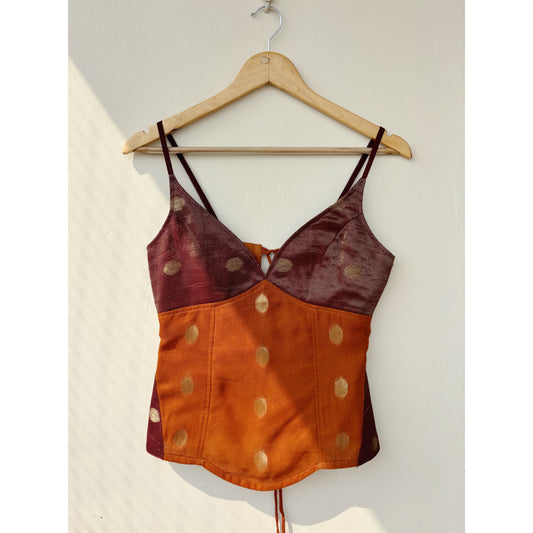 Timeless purple orange with gold motif corset