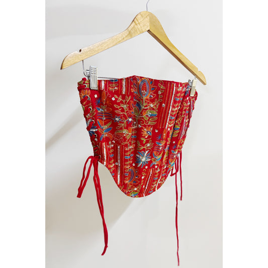 Red vintage embroidered corset