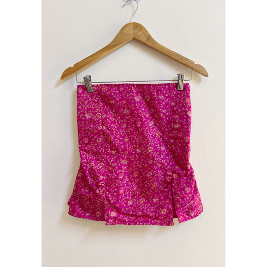 Floral pink silk top