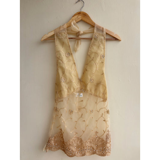 Beige mughal embroidered halter neck top