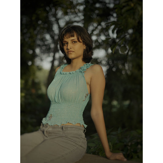 Sage Green Smocked Ruffle Top