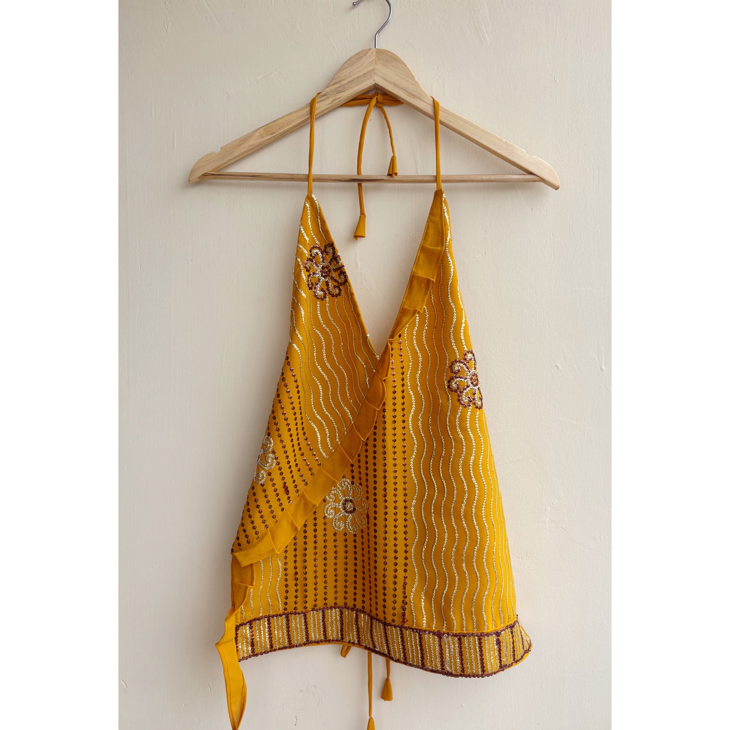 Mustard brown sequins halter top