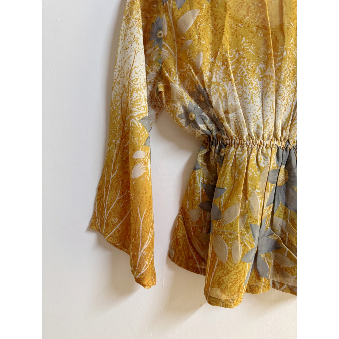 Golden Boho Floral Peasant Top