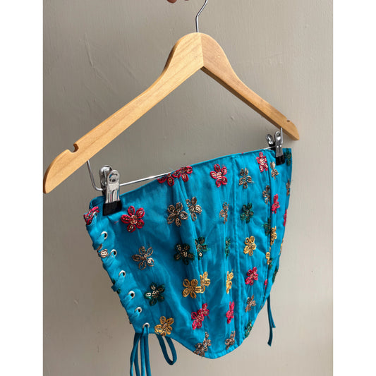 Blue floral motif corset