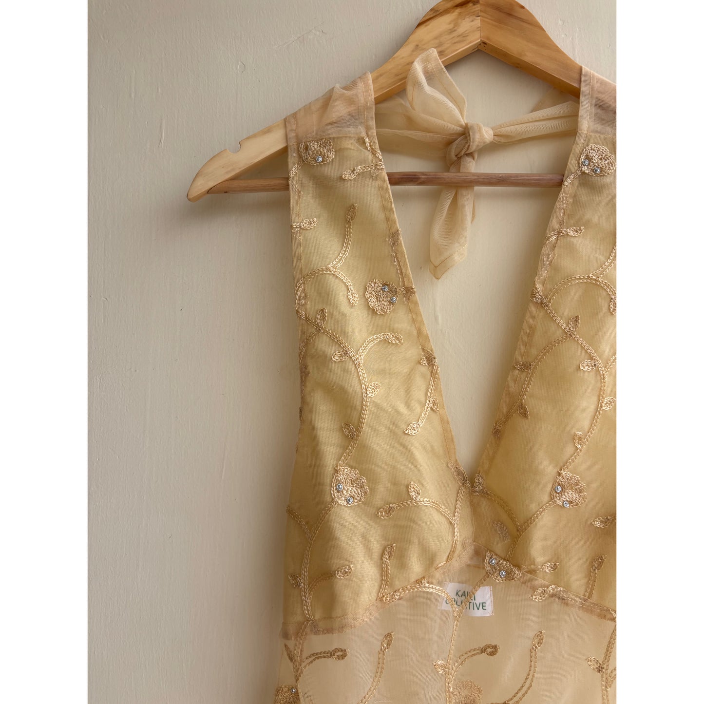 Beige mughal embroidered halter neck top