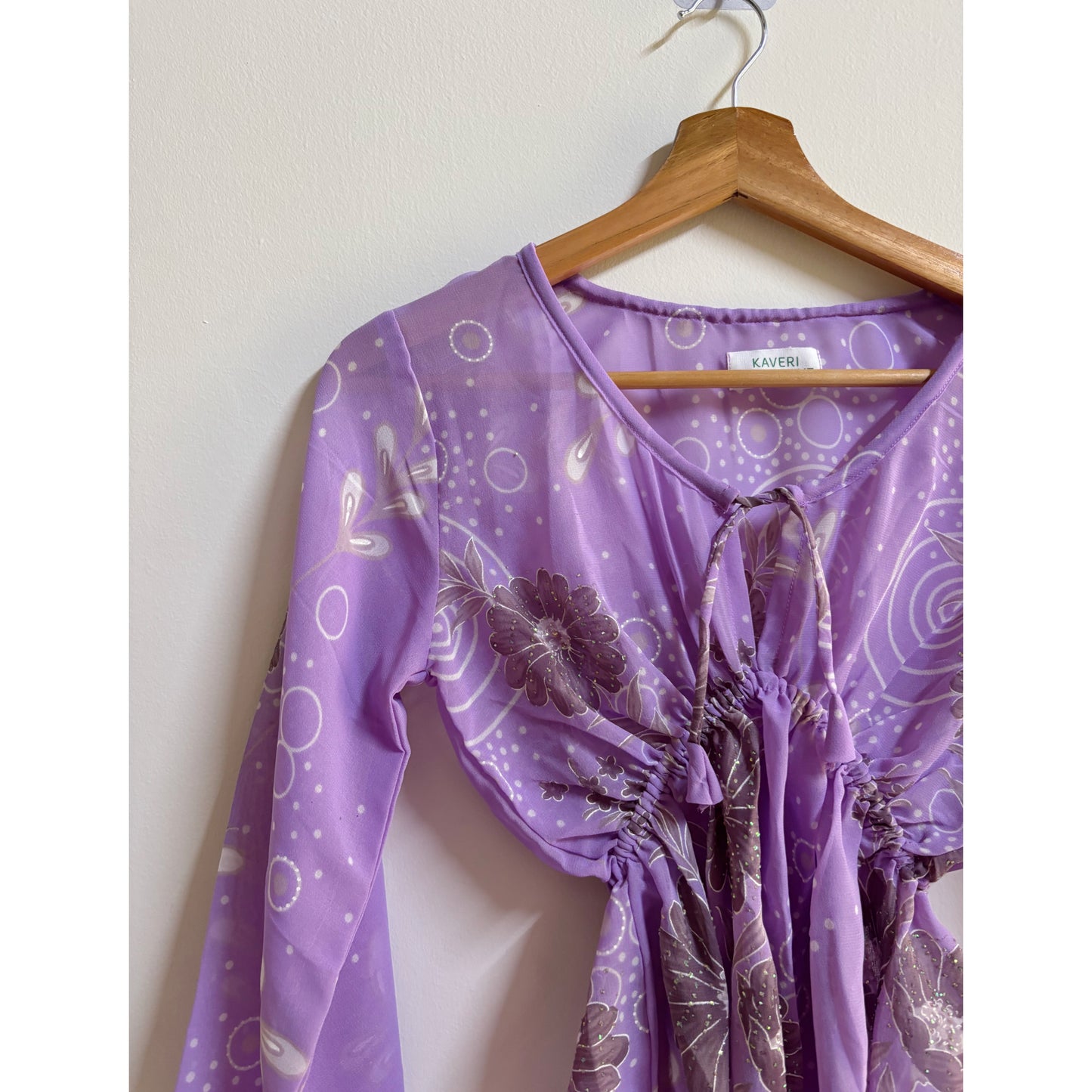 Lavender Retro Floral Peasant Top